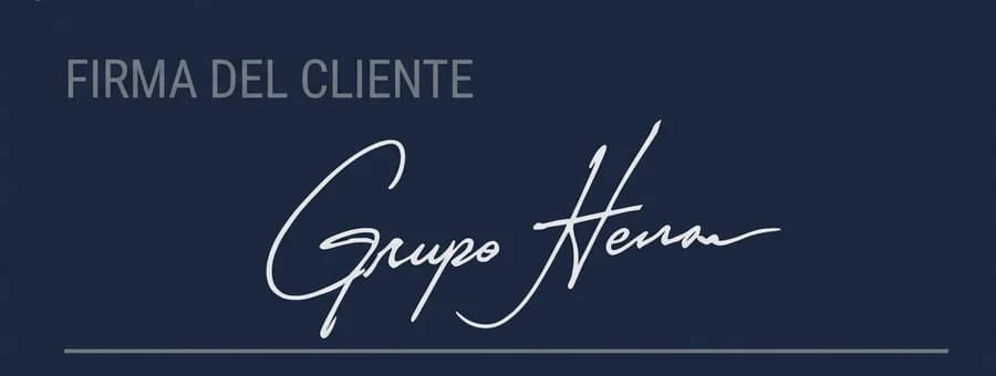 Firma del cliente: Grupo Herrera, trazada a mano sobre la línea de aceptación.